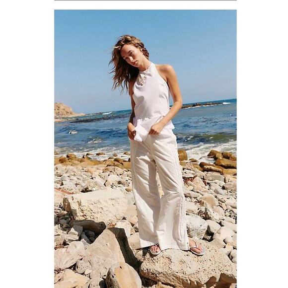 Free People Printemps Moment Top XS – White Peplum Halter Beachy Summer Vibes - Picture 2 of 3
